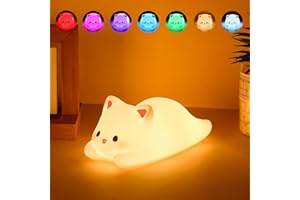 Tremdwoto Cat Night Light for Kids,Cute Colorful Night Lights Baby Girl Squishy Nightlight Lamp 1/3 Hour Timer Kitty Light Dimmable Nursery Lamp Nightlight Gift for Kid Toddler Kawaii Bedroom Decor