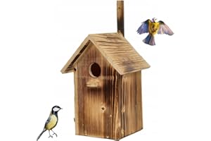 WOODOK Nichoir Bois,Oiseaux Extérieur pour Mésanges et Moineaux – Cabane pour Oiseaux avec Protection Anti-Prédateurs – Nichoir à Suspendre en Bois Naturel, Facile à Nettoyer- 25x33x13 cm