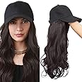 16 Inch Baseball Cap With Hair Extensions Natural Synthetic Hair With Attached Black Hat With Long Wavy Hair Extensions For Women Daily Party Use - Dark Brown
