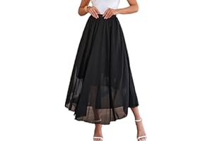 Zeagoo Damen Maxirock Chiffon Lang Rock Frauen Boho Festlich Freizeitrock Einfarbig Langrock Hochzeit Cocktail Hohe Taille Skirt