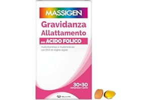 Massigen DailyVit+ - Multivitaminico, Gravidanza e Allattamento, Senza Glutine, In grado di Favorire lo Sviluppo fisiologico Cerebrale e degli Occhi del Feto, 30 Compresse da 11 g + 30 Perle da 700 mg