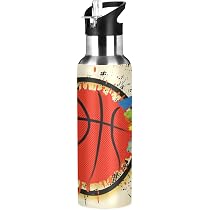 Vnurnrn Trinkflasche 600 Ml Mit Rock'n'Roll Design – Vakuumisoliert Aus Edelstahl, BPA-frei, Mit Strohhalm