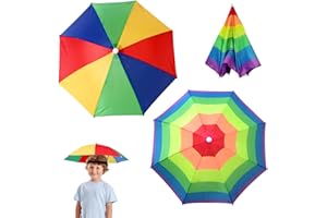 MUEEAD Set of 2 Umbrella Hats, Funny Head Umbrella Hats, Sunshade Rain Hats, Rainbow Umbrella Hats with Elastic Bands, Suitable for Kids Adults, Beach, Fishing, Golf