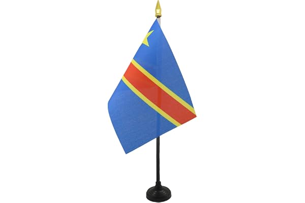AZ FLAG - Mini Drapeau République Démocratique du Congo De Table - 15x10 cm - Drapeau Congolais De Bureau 100% Polyester Avec Hampe Pointe Dorée 25cm