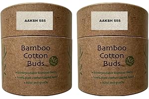AAKSH 555 AAKSH555 | 600 Premium Bamboo Cotton Buds (2 x 300 Pack) – Ear Swabs | Cotton Tips for Baby, Makeup & Ear Hygiene