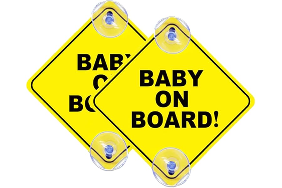 2 Pcs Baby on Board Sign for Car, Child on Board Car Sign, Equipped with 4 Suction Cups, Reusable Durable Car Baby Stickers