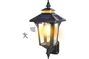 Moman Lampa solarna do użytku na zewnątrz, w stylu vintage, do ściany zewnętrznej z czujnikiem ruchu, 2200 mAh, 4 panele słoneczne, 3 tryby, wodoszczelność IP65, do ogrodu, ogrodzenia, garażu, lampa