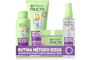 Garnier Fructis Método Rizos con Tratamiento Pre Champú, Champú, Spray y Mascarilla, Rutina para rizos y ondas definidas, Ácido hialurónico y Karité, Fórmula vegana, 2x 200ml+150 ml+370 ml