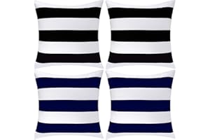 ANECO Pack of 4 Waterproof Pillow Covers Outdoor Throw Pillowcases Square Garden Cushion Case for Home, Garden, Patio,Black and Navy Blue,18 x 18 Inches