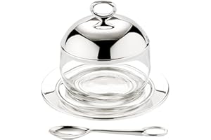 EDZARD Jarra de mermelada/azucarero Jago, con posavasos y cuchara, plateado, altura 10 cm, diámetro 14 cm, diámetro del vidrio 10 cm,