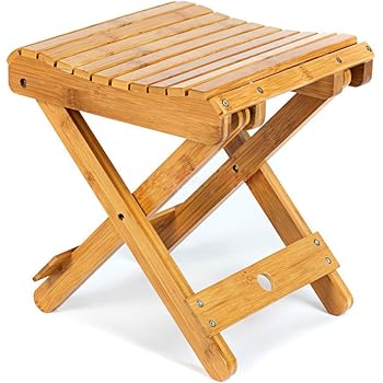 Tabouret Pliable En Bambou Pour Douche, Jardin Ou Balcon - 29x28x26 Cm, Charge Max 1.54 Kg