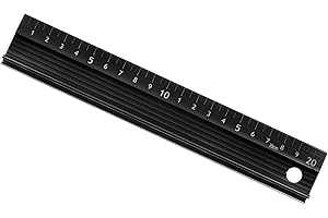 Kozelo Règle en métal avec poignée surélevée - [20 cm] Alliage d'aluminium - Mesure précise - Coupe droite - Règle de protection noire pour le bureau - Précision de 1 mm