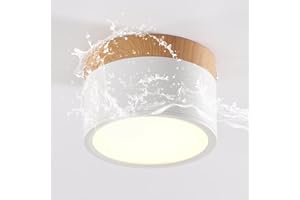 Schindora Lampa Sufitowa LED, Reflektor Natynkowy Dekor Drewniany, Mini Okrągła Biała Lampa Sufitowa, Ciepła Biel 3000 K, 12 W.