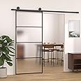 Homgoday Sliding Barn Door/Sliding Door Track Hardware Kit, Home Indoor Building Material, Sliding Door Kit Frosted ESG Glass and Aluminium 90x205 cm Black