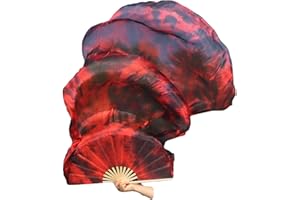 Winged Sirenny 180cm Belly Dance Silk Fan Veils for Bellydance, Flow Arts, Festivals & Performance. Bamboo Handles, Adjustable Rivets, 70”Silk & Carry Bag (Lava)