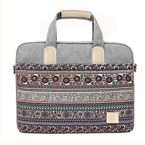 MojiDecor Bohème Stil Canvas Hülle Aktentasche Sleeve Tasche Laptoptasche für 38,1-39,6 cm (15-15,6 Zoll) Laptop / Notebook Computer / MacBook / MacBook Pro / MacBook Air (Grau)