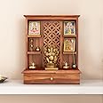 Handwoody Sheesham Wood Temple for Home | Pooja Mandir for Puja Room with 1 Drawer Storage & Shelf | Pooja Mandap Wood Religious Home Temple (Honey Finish)