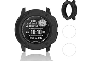 Aerku Funda para Garmin Instinct 2X Solar, 9H HD Cristal Templado Protector de Pantalla*2，Anti-Choque Parachoques Anti-rasguños Protector Silicona Suave Marco Funda - Negro
