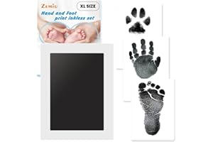 Zemiu XL Huellas Bebé Recién Nacido Tinta 1 Pack, Grande Kit Huellas Bebe Recien Nacido, Almohadillas de Tinta 100% Segura,No Tóxicas, No se Mancha,Kit Huella del Mascota, Regalo de Bautizo o Recuerdo
