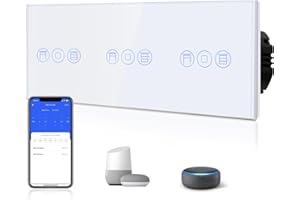 BSEED Interruptor Persiana WiFi,interruptores tactil empotrado,Inteligente Control de Porcentaje,Panel de Cristal,Control Remoto,Requiere Cable Neutro,228mm Blanco