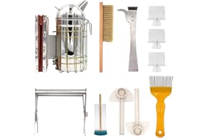 MUALROUS M.Z.A 11Pcs Kit di Strumenti per Apicoltore Spazzola per Api Fumatrice d'Api Queen Catcher J Hook Set di Strumenti per Alveare Kit di Base per Apicoltura per Apicoltori Professionisti e Principianti
