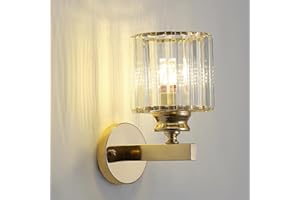 SXTIGER Nowoczesna kryształowa lampa ścienna, E27 złota kryształowa lampa ścienna, do sypialni nocnej korytarz jadalnia korytarz oświetlenie