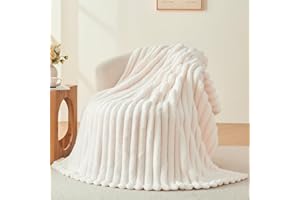 Wajade Fluffy Flannel Blanket Faux Fur Bed Throw Super Soft Warm Large Blanket for Bed Sofa Car, White 153x203CM