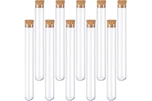O5O2 10 Pièces 16 * 150mm Tube à Essai avec Bouchon Liège, Éprouvette Transparen, Eprouvette, Tubes à essai en plastique, pour Bonbons Epice Plante Echantillon