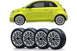 SOLIP car 14 inch wheel trims, Hub caps, Set of 4 Fiat 500 wheel trims, Silver/Black Full Set (4fs)