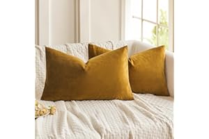 MIULEE Funda Cojines de Terciopelo para Sofa Suave Fundas de Almohada de Cama Silla Color Solido Cremallera Oculta Decoración para Sala de Estar Dormitorio Habitacion 2 Piezas 30x50cm Amarillo Mostaza