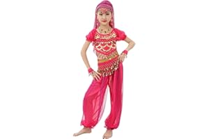 ORBGONS Robe Danse Orientale Enfant, Deguisement Indienne Femme, Robe Danse Orientale Enfant Costume Danse Fille Classique Belly Danse Costume Orientale Belly Dance Cosplay Halloween 3-12 Ans