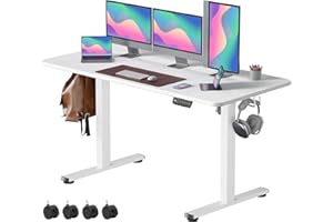 ‎VOSATRON VOSATRON Elektrisch Höhenverstellbarer Schreibtisch 160x60cm Schreibtisch Höhenverstellbar mit Memory-Steuerung und Anti-Kollision Technologie, Rollen, Spleißbrett, Weiß Rahmen/Weiß Tischplatte