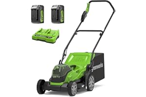 Greenworks 48V (24V x 2) Tondeuse à Gazon Sans Fil pour Pelouses Jusqu'à 420m², Largeur de Coupe 36 cm, Sac de 40L, INCLUS Deux Batteries de 24V 4Ah et Chargeur Double, Garantie 3 Ans, G24X2LM36K4X