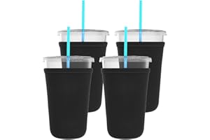 TahoeBay Iced Coffee Sleeves (4-Pack) Fits Medium Drive-Thru Cups - Insulated Holders for Cold Drinks, Boba Tea, Shakes, Juice (Black)