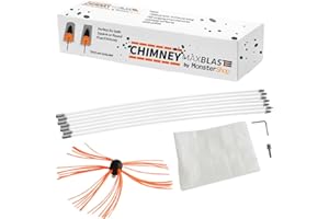 MONSTER SHOP Chimney Cleaning Kit Drill Powered Sweeping-Brush Rotary Brush Cleaner 12m Fireplace Wood Burner Flue Reinforced Nylon Flexible Rods Free Dust Sheet & Storage Bag Includes Drill Adapter & Allen Key