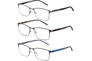 DJOLENSA 3er-Pack Lesebrillen für Männer, Blaulicht-Blocker, Computer-Lesebrille Herren, Metallrahmen mit Federscharnier & Etuis, schützt gegen Ermüdung/blendendes Licht/UV-Licht (Stärke +1.5