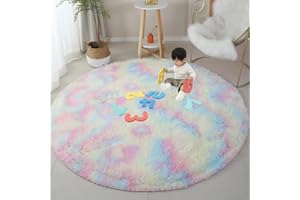 OMGREAT 160cm Fluffy Round Rainbow Rug for Bedroom Soft Fuzzy Circle Rug for Kids Girls Baby Room Indoor Plush Circular Nursery Rugs Shag Area Rugs for Living Room Furry Carpet for Bedroom