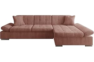 MIRJAN24 Divano angolare Malwi con braccioli regolabili, divano a forma di L con funzione sleep e cassetta, design divano ad angolo, paesaggio residenziale, divano (Poso 29, lato: destra)