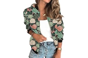 Minetom Veste Femme Motard Blouson Printemps Été Léger Bomber Blouson Outwear Zippé Imprimé Floral Court Jacket