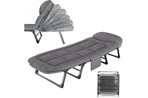 Gziztx Portable Folding Camping Bed, Thick Pad Camping Cot for Adults, Camping Cot with 6-Position Adjustable Backrest, 180×60×30cm, Folding Bed for Travel, Office, Beach, Garden