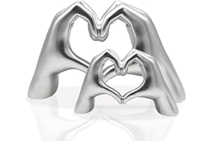 HUHOTE Heart Hands Sculpture Decor, Love Finger Statue Modern, Hand Love Gesture Sculpture, LoveHand Statue Sculptures Desktop Ornaments, LoveFinger Sculptures Room Decoration for Shelf (Silver, 2 Pcs)