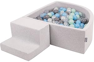 KiddyMoon Parque Infantil De Espuma con Triángulo Piscina De Bolas (200 Bolas) para Niños, Gris Claro:Perla/Gris/Transparente/Azul Clr/Menta
