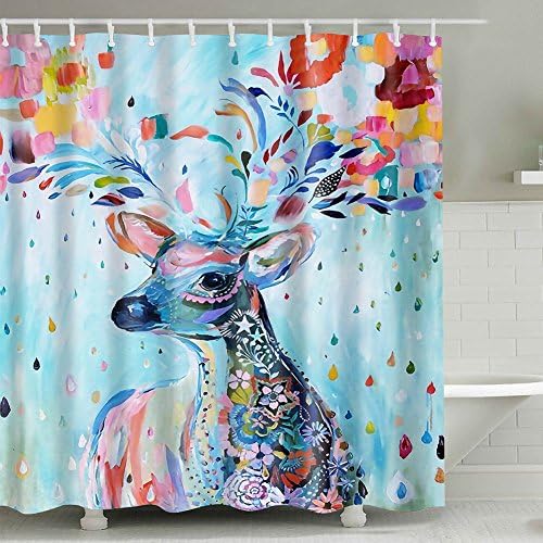 Shower curtain bathroom curtain waterproof mildew resistant anti-uv art backdrop with 12 hooks (180x180 cm, Deer)