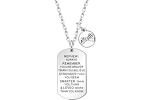 YONGHUI Nephew Gift Dog Tag Pendant Inspiration Necklace for Man Boys Birthday Christmas Gifts From Auntie Uncle Always Remember You Are Braver Than You Believe