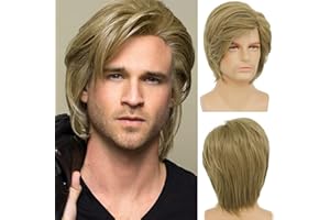 BEWEIG Peluca corta para hombres Peluca de cosplay rubia Peluca de pelo sintético de Halloween con gorro de peluca