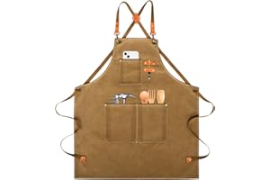 CORPOWER Tablier de Cuisine, Tablier de Travail Hommes Femme avec 3 Poches, Réglable Tabliers Chef, pour Cuisine, Jardinage, Restaurant, Barbecue, Café