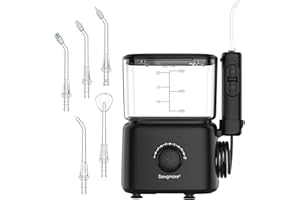 Sawgmore - Idropulsore Dentale con 10 livelli di pressione regolabili, capacità 600 ml, irrigatore orale con 5 punte multifunzione per la casa (nero)
