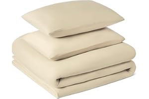 Amazon Basics Juego de Funda Nórdica Cama 150/160 de Microfibra Prelavada, Extra Suave con Efecto Arrugado Natural, Funda de edredón 240 x 220 cm y 2 Fundas de Almohada 50 x 80 cm, Beige