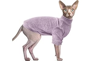 Oslueidy Sphynx Cat Clothes, Hairless Cat Vest Turtleneck Sweater, Kitten Puppy Pullover Shirt with Sleeves Cats Pajamas Jumper for Sphynx, Cornish Rex, Devon Rex, Peterbald