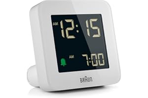 Braun Digital Alarm Clock with snooze, negative LCD Display, Quick Set, Crescendo Beep Alarm in White model BC09W